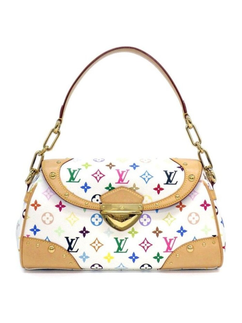 Louis Vuitton Shoulder Bag Beverly MM Blanc Monogram Multicolor Leather Gold